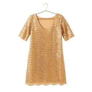 Sheath dress Gold Sequin Short Sleeve Party Dress –